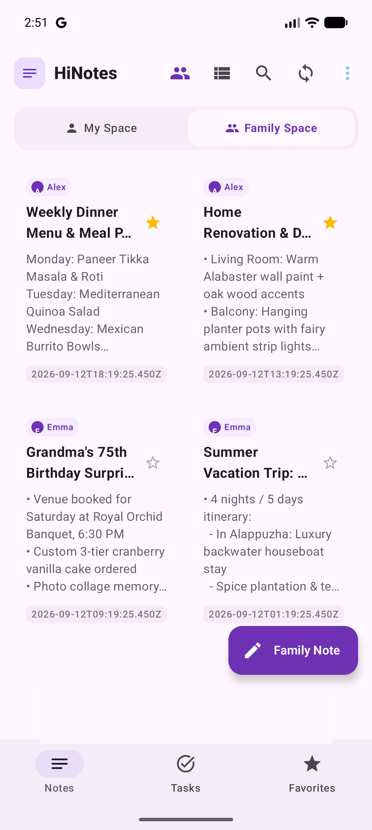 HiNotes Family Space UI